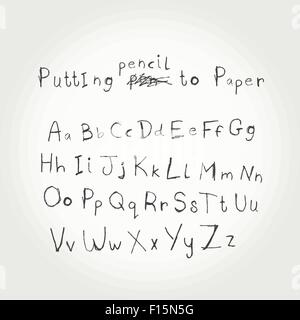 Hand Drawn Vector Alphabet text. Handwriting style. Vector illustration. Stock Vector