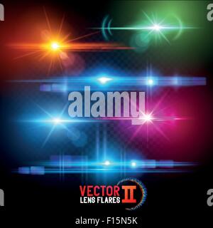 Vector Lens Flare Effects. Lens flares using transparencies. layered vector illustration. Stock Vector