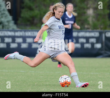 Washington, DC, USA. 27th Aug, 2015. 20150827 - Georgetown midfielder Marina Paul (5) clears the ball against Connecticut in the first half at Shaw Field in Washington. UConn beat Georgetown, 2-1. © Chuck Myers/ZUMA Wire/Alamy Live News Stock Photo