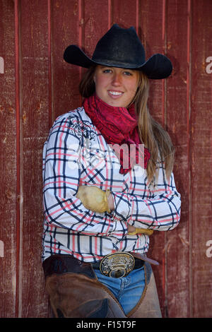 Portrait of Cowgirl, Shell, Wyoming, USA Stock Photo
