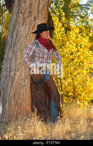 Portrait of Cowgirl, Shell, Wyoming, USA Stock Photo