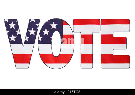 USA 2016 Presidential Election with image of Stars and Stripes in outline of the word, VOTE. Stock Photo