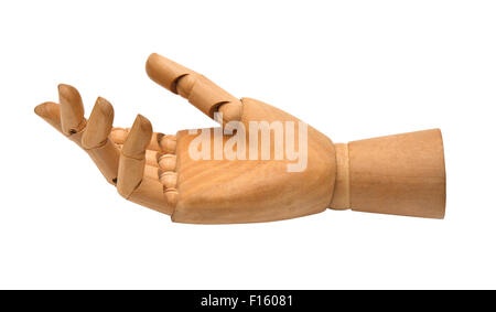 Wooden hand isolated on a white background Stock Photo