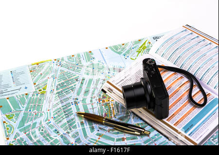 Planning a touring holiday around Europe.Vacation planning. Stock Photo