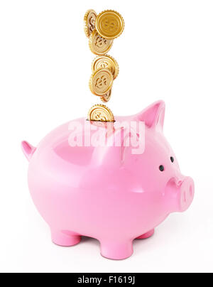 Gold coins and piggy bank isolated on white background Stock Photo - Alamy