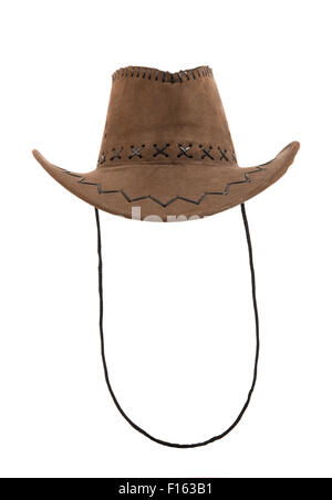 one brown chamois cowboy hat,  full face, on white background; isolated Stock Photo
