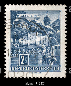 AUSTRIA - CIRCA 1957: stamp printed by Austria, shows Dragon Fountain, Klagenfurt, circa 1957 Stock Photo
