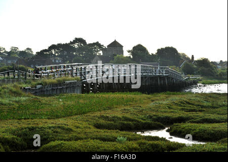 Shoreham, Sussex, UK. 28th August, 2015. The old toll bridge crossing the River Adur at Shoreham has become a focul point to remember those who died in the Shoreham Airshow disaster last weekend  It is almost a week after a Hawker Hunter jet crashed on to the A27 during a display in the Shoreham Airshow killing 11 people  Credit:  Simon Dack/Alamy Live News Stock Photo