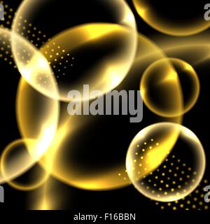 Lighting abstract circles background. Glowing elements on black. Stock Vector