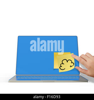 Cloud Computing diagram on sticky note with laptop computer as concept Stock Photo