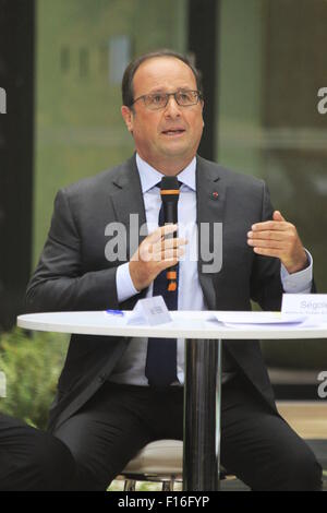 French President Francois Hollande during a roundtable at the National Solar Energy Institute (INES) Stock Photo