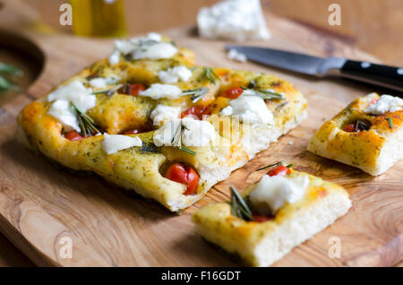 Focaccia with tomatoes and cheese Stock Photo