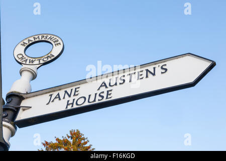 England, Hampshire, Chawton, Road Sign to Jane Austen's House Stock Photo