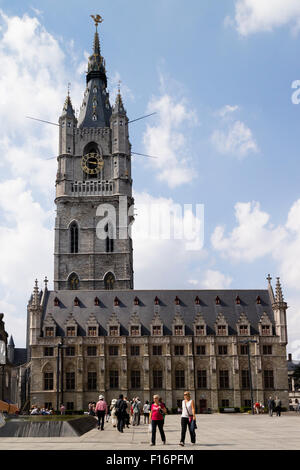 The belfry tower at the Saint Bavo's square  in Ghend, Belgium Stock Photo