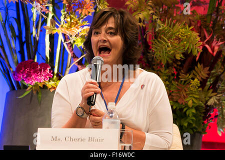 Cherie Blair wife of former British Prime Minister Tony Blair and Founder of Cherie Blair Foundation for Women speaks during The World Assembly for Women in Tokyo: WAW! 2015 on August 28, 2015, Tokyo, Japan. About 140 female leader (from 40 countries and 7 international organizations) attended the ''WAW! 2015'' to discuss the roles of women in politics, business and society. Prime Minister Abe has set a goal of increasing the representation of women in management roles to 30 percent by 2020. © Rodrigo Reyes Marin/AFLO/Alamy Live News Stock Photo