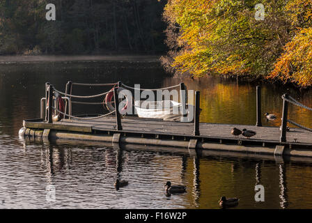 The jetty and a boat on loch Faskally, pitlochry, Scotland