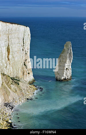 Chalk sea stack The Pinnacles near Old Harry Rocks at Handfast Point, Isle of Purbeck, Jurassic Coast, Dorset, England, UK
