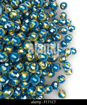 Earths spill / 3D render of small Earth globes Stock Photo