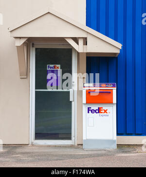 TRURO, CANADA - AUGUST 09, 2015: FedEx drop off delivery box. FedEx Corporation is an American courier company based in Memphis. Stock Photo