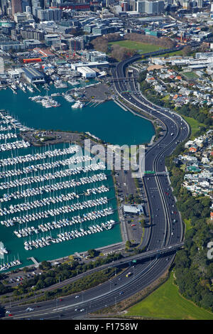 Westhaven Marina and CBD, Auckland, North Island, New Zealand - aerial Stock Photo