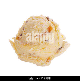 Ice Cream Scoop with Chocolate Chips and Caramel Stock Photo