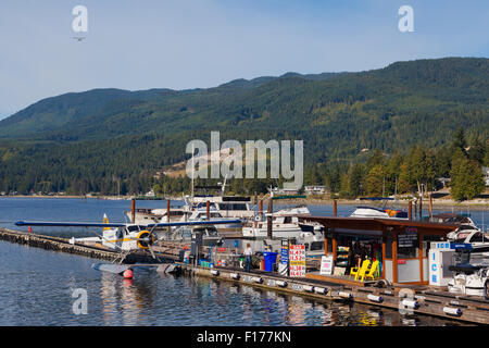 Seaplane dock in the town of Sechelt on the Sunshine Coast, British Columbia, Canada Stock Photo