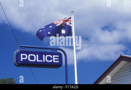 Australian flag flying at a Police Station in rural New South Wales, Australia Stock Photo