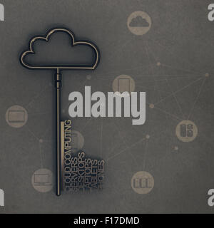 Cloud computing diagram with metallic cloud and the key as vintage style concept Stock Photo