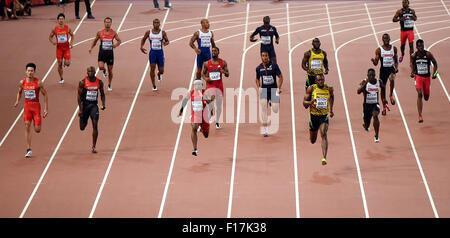 Beijing, China. 29th Aug, 2015. Athletes compete during the men's 4x100m relay final at the 2015 IAAF World Championships at the 'Bird's Nest' National Stadium in Beijing, capital of China, Aug. 29, 2015. Credit:  Wang Haofei/Xinhua/Alamy Live News Stock Photo