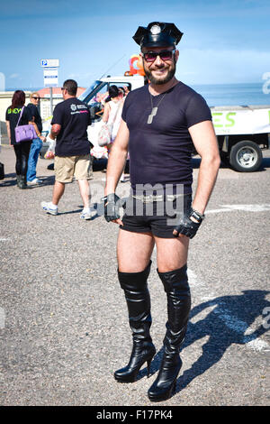 Margate, Kent, UK. 29th August, 2015. Milan, a Slovakian living in Deal wears his best kinky boots and looks forward to participating in the Kent Pride celebrations in the seaside town of Margate. Alamy Live News/Photographer: Credit:  Gordon Scammell Stock Photo