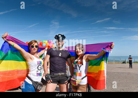 Margate, Kent, UK. 29th August, 2015. Colourful participants prepare to march in the Kent Pride celebrations in the seaside town of Margate. Alamy Live News/Photographer: Credit:  Gordon Scammell Stock Photo