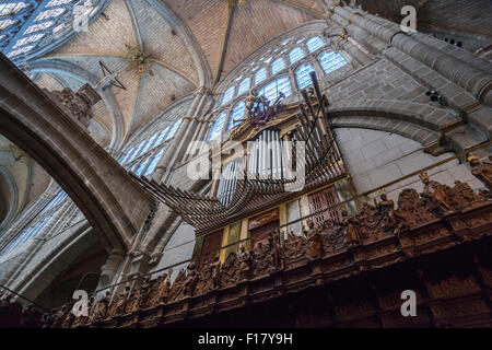 Avila, SPAIN - 10 august 2015: Organ of the Cathedral of Avila, located on the north side of the Cathedral, it was built in the Stock Photo