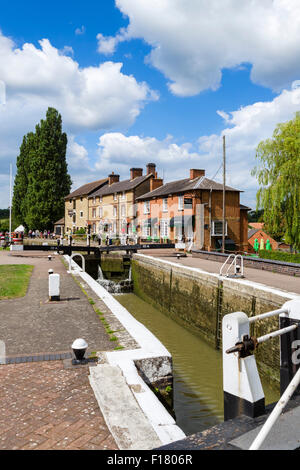 Lock on the Grand Union Canal looking towards the Canal Museum, Stoke Bruerne, Northamptonshire, England, UK Stock Photo