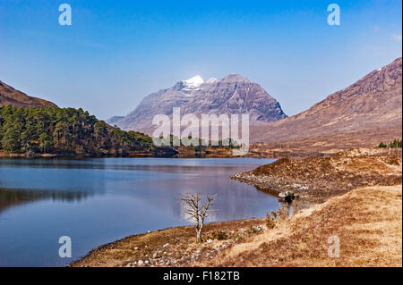 Famous Torridon mountain Liathach from Loch Clair in Glen Torridon Scottish Highlands. Stock Photo