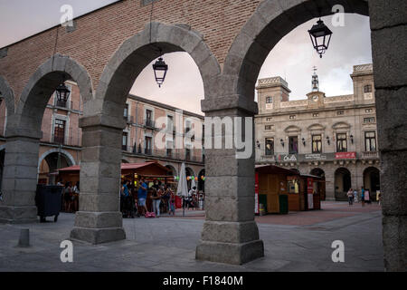 Avila, SPAIN - 10 august 2015: Mercado Chico square (18th century by Ventura Rodriguez and Antonio Cuervo) and Town hall (19th c Stock Photo