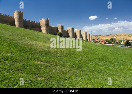 Avila, SPAIN - 10 august 2015: Medieval city walls in Avila. Considered the best preserved in Europe, Avila, Spain Stock Photo