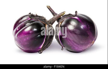 Two round ripe eggplant isolated on white background Stock Photo