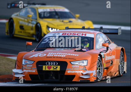 Sheludkovo, Russia. 29th Aug, 2015. British driver Jamie Green of Audi Sport Team Rosberg (front) drives during DTM race 1 at Moscow Raceway in Sheludkovo, Russia, Aug. 29, 2015. © Pavel Bednyakov/Xinhua/Alamy Live News Stock Photo