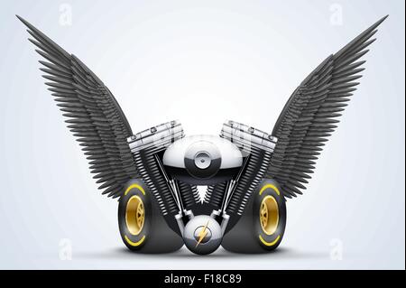 Symbol of motorcycle engine with Black open wings Stock Vector