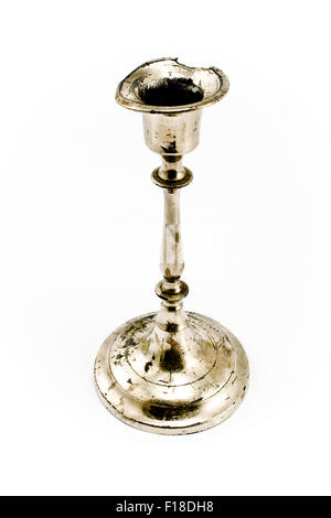 Antique silver classic candlestick isolated on white Stock Photo