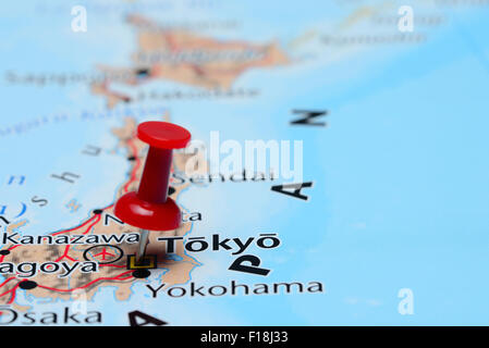 Tokyo pinned on a map of Asia Stock Photo