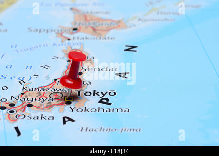 Tokyo pinned on a map of Asia Stock Photo