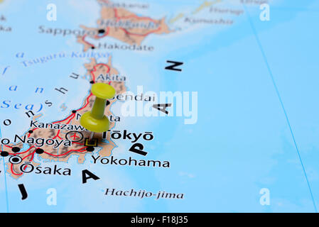 Tokyo pinned on a map of Asia Stock Photo