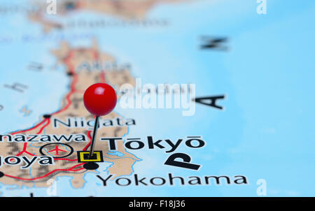 Tokyo pinned on a map of Asia Stock Photo