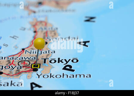 Tokyo pinned on a map of Asia Stock Photo