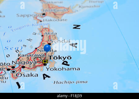 Tokyo pinned on a map of Asia Stock Photo