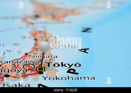 Tokyo pinned on a map of Asia Stock Photo