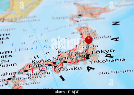 Tokyo pinned on a map of Asia Stock Photo