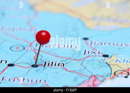 Jilin pinned on a map of Asia Stock Photo