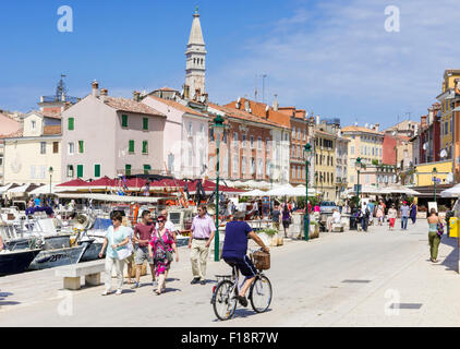 The bustling waterfront of Rovinj Town, Rovinj, Istria, Croatia Stock Photo